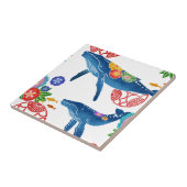 Okianawan bingata stijve walvispatroontegel tegeltje (Zijkant)