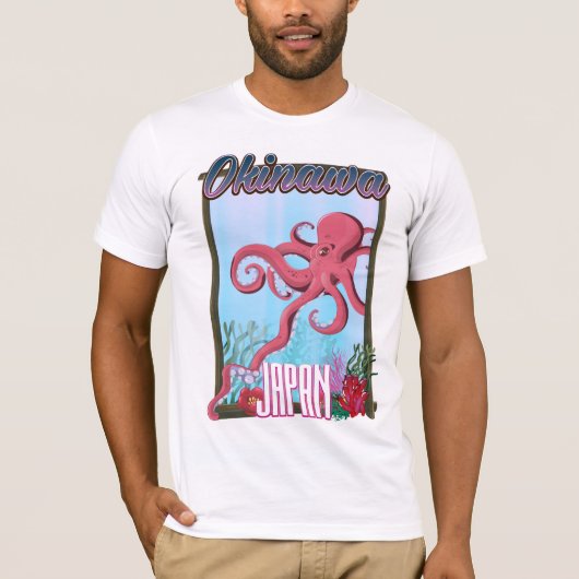Okinawa Japan Inktvis reisposter T-shirt (Voorkant)