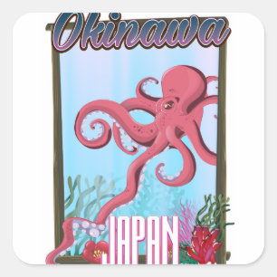 Okinawa Japan Inktvis reisposter Vierkante Sticker