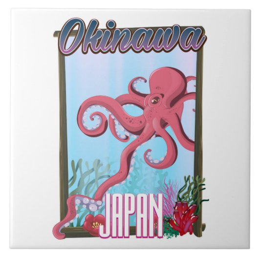 Okinawa Japan Squid reisposter Tegeltje (Voorkant)