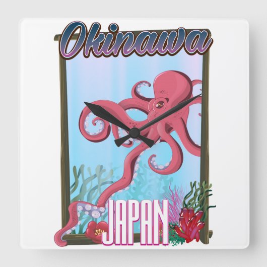 Okinawa Japan Squid reisposter Vierkante Klok (Voorkant)