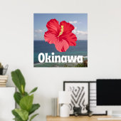 Okinawa Schilderachtig Uitzicht en Hibiscus Poster (Thuiskantoor)