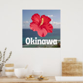 Okinawa Schilderachtig Uitzicht en Hibiscus Poster (Keuken)