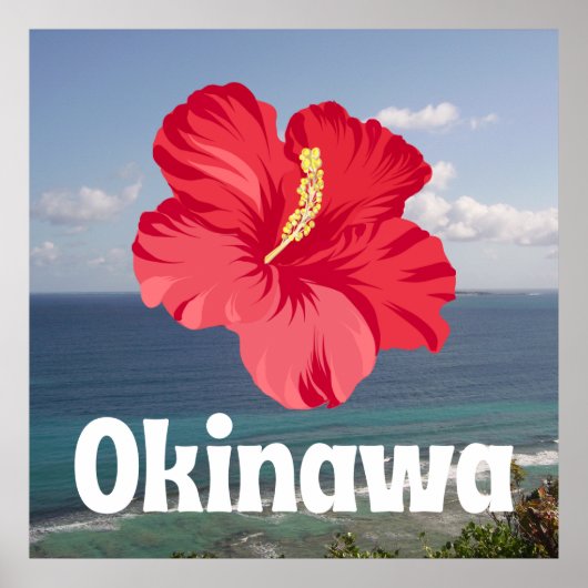 Okinawa Schilderachtig Uitzicht en Hibiscus Poster (Voorkant)