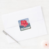 Okinawa Schilderachtig Uitzicht en Hibiscus Poster Vierkante Sticker (Envelop)