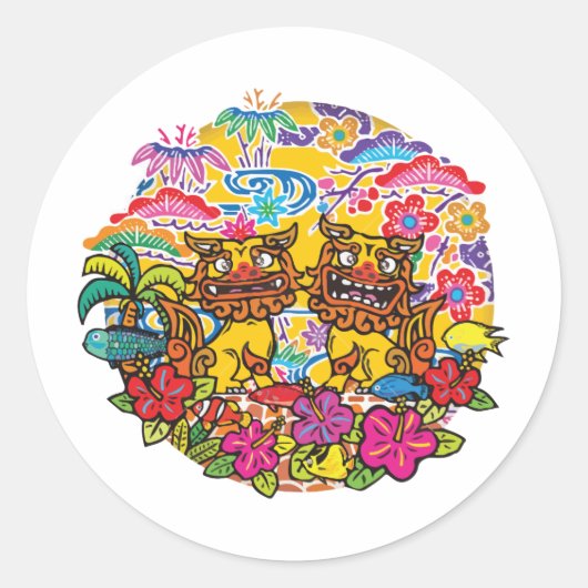Okinawa Shisha シーサー沖縄 Ronde Sticker (Voorkant)