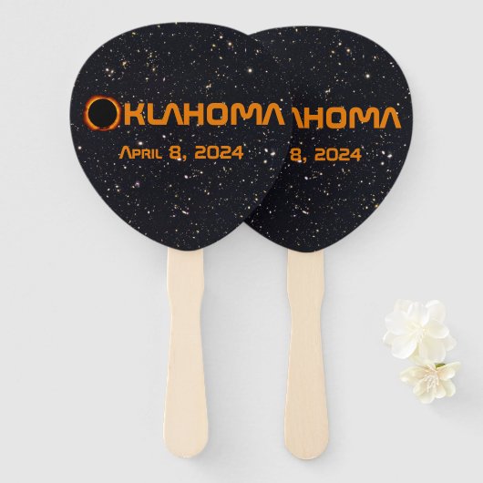Oklahoma 2024 Totale zonsverduistering Handwaaier (Voorkant en achterkant)
