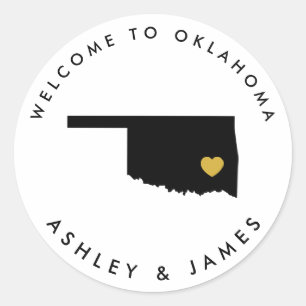 Oklahoma bruiloft welkom Sticker Label, zwart, gou