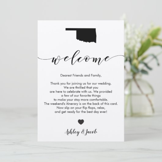 Oklahoma bruiloft welkomstbrief & routebeschrijvin programmakaart (Staand voorkant)