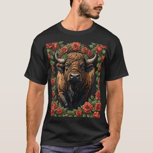 Oklahoma Buffalo wordt omringd door Rozen T-shirt (Voorkant)