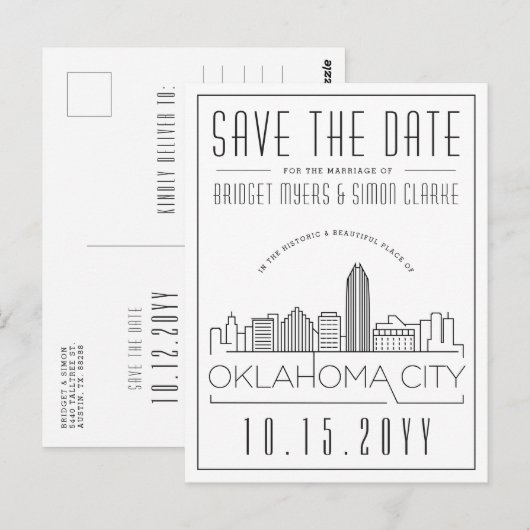 Oklahoma City bruiloft | Skyline De datum opslaan Briefkaart (Voorkant / Achterkant)