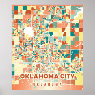 Oklahoma city kleurrijke kaart retro vintage VS Poster