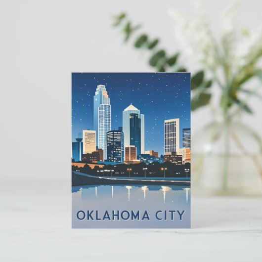 Oklahoma City Night Uitzicht Briefkaart (Staand voorkant)