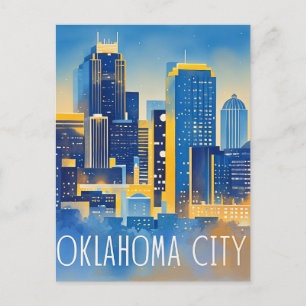 Oklahoma City Night Uitzicht Waterverf Briefkaart