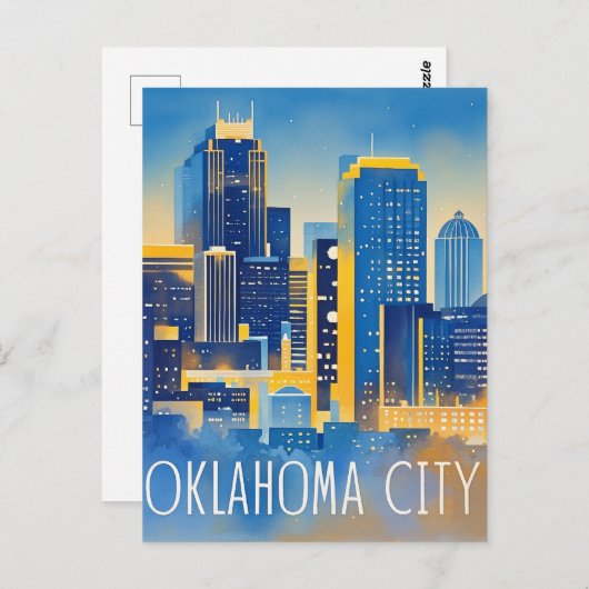 Oklahoma City Night Uitzicht Waterverf Briefkaart (Voorkant / Achterkant)