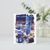 Oklahoma City Night Uitzicht Waterverf Briefkaart (Staand voorkant)