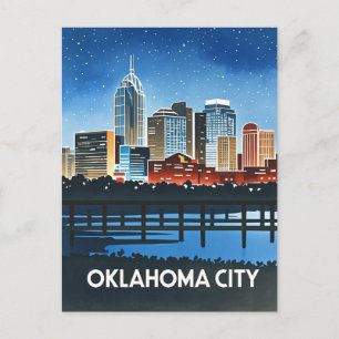 Oklahoma City Night Waterverf Briefkaart