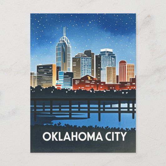 Oklahoma City Night Waterverf Briefkaart (Voorkant)