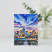 Oklahoma City Night Waterverf Briefkaart (Staand voorkant)