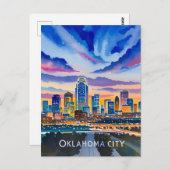Oklahoma City Night Waterverf Briefkaart (Voorkant / Achterkant)