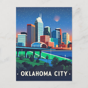 Oklahoma City Night Waterverf Briefkaart