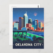 Oklahoma City Night Waterverf Briefkaart (Voorkant / Achterkant)