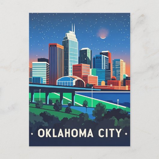 Oklahoma City Night Waterverf Briefkaart (Voorkant)