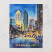 Oklahoma City Night Waterverf Briefkaart (Voorkant)