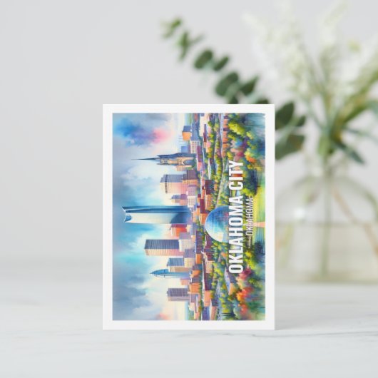 Oklahoma City Oklahoma Beroemde reis waterverf Briefkaart (Staand voorkant)