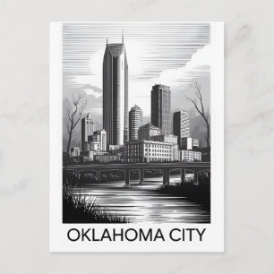 Oklahoma City Oklahoma Silhouet Zwart Wit Houtsned Feestdagenkaart