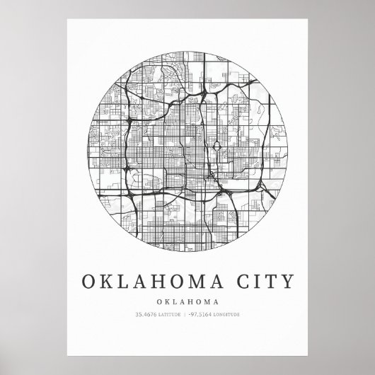Oklahoma City Oklahoma Street Layout Kaart Poster (Voorkant)