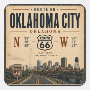 Oklahoma City Route 66 Coördinaten Decal Vierkante Sticker