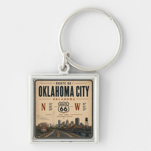 Oklahoma City Route 66 Coördinaten Sleutelhanger (Voorkant)