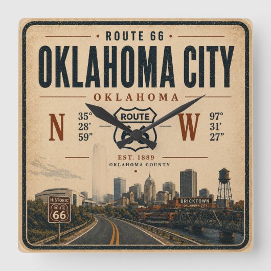 Oklahoma City Route 66-monument Vierkante Klok (Voorkant)