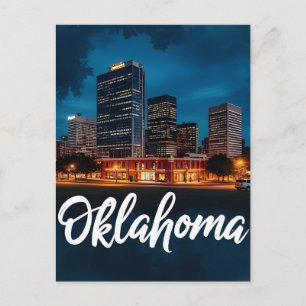 Oklahoma City Silhouet bij Nacht   Modern Stadsgez Briefkaart