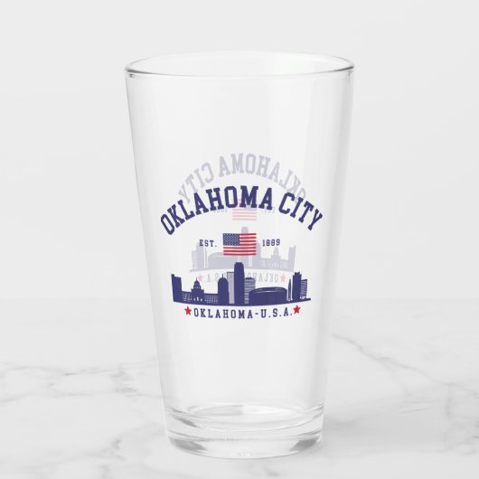 Oklahoma City Skyline Beer Glass with U.S. Flag Glas (Achterkant)