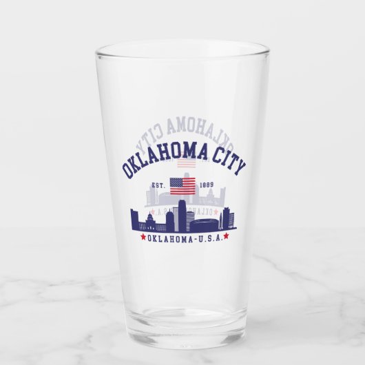 Oklahoma City Skyline Beer Glass with U.S. Flag  Glas (Voorkant)