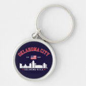 Oklahoma City Skyline & Flag Souvenir  Sleutelhanger (Voorkant)