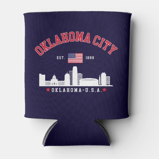 Oklahoma City Skyline Patriotic Can Cooler (Voorkant)