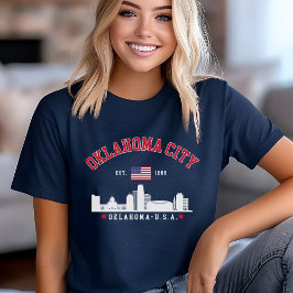 Oklahoma City Skyline with American Flag  Tri-Blend Shirt