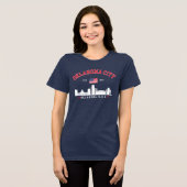 Oklahoma City Skyline with American Flag Tri-Blend Shirt (Voorkant volledig)