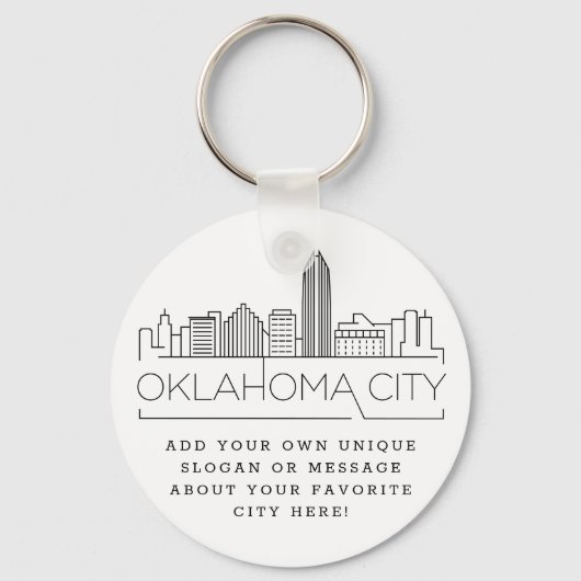 Oklahoma City Stylized Skyline | Aangepaste slogan Sleutelhanger (Voorkant)