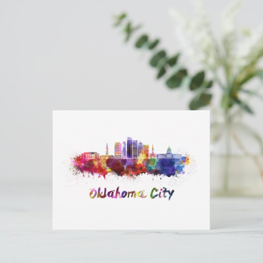 Oklahoma City V2 skyline in waterverf Briefkaart (Staand voorkant)