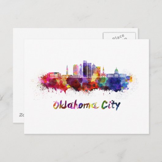 Oklahoma City V2 skyline in waterverf Briefkaart (Voorkant / Achterkant)