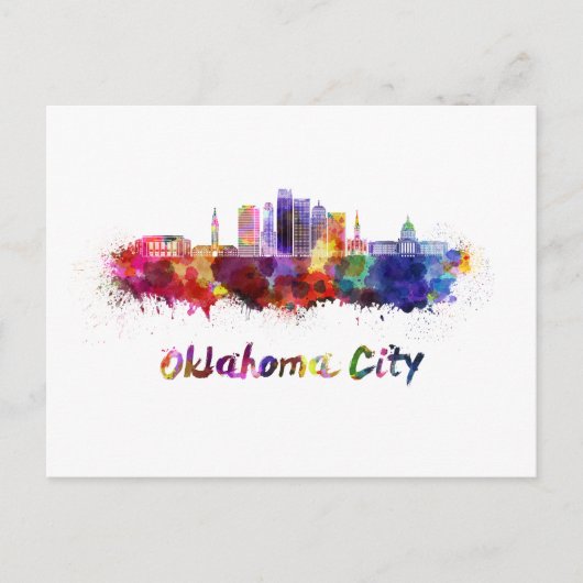 Oklahoma City V2 skyline in waterverf Briefkaart (Voorkant)