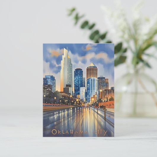 Oklahoma City water kleur skyline Briefkaart (Staand voorkant)