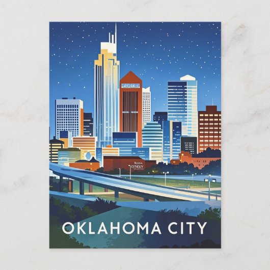 Oklahoma City water kleur skyline Briefkaart (Voorkant)