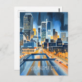 Oklahoma City water kleur skyline Briefkaart (Voorkant / Achterkant)