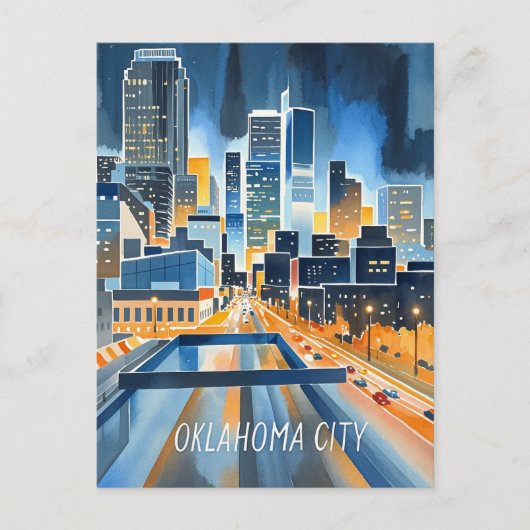 Oklahoma City water kleur skyline Briefkaart (Voorkant)