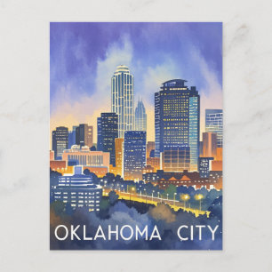 Oklahoma City water kleur skyline Briefkaart